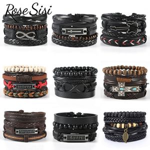 Charm Bracelets Rose Sisi European And American Style Hand-woven Letter Leather Bracelet Man Chain Alloy 8-character Wrist For Men