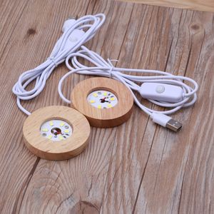 Handmade Resin Art Mini Thin LED Wood Night Light Display Base Displays Round Wooden lamp Bases Resins Ornament Stand DIY Crafts