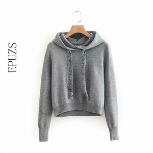 winter Diamonds beading hooded Hoodies women pullovers vintage long sleeve sweatshirts stretchy female casual chic tops 210521