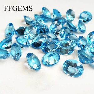 Ffgems naturlig schweizisk blå topas aquamarine lös ädelsten oval cut 4 * 6mm DIY för silver guldring örhänge montering fina smycken h1015