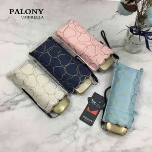 PALONY pocket mini umbrella small five compact folding umbrella with love style of the sun/rain female parasols 210401