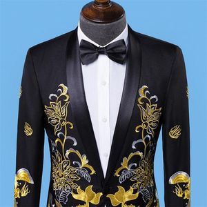 Blazer maschile 2021 2021 ricami neri in oro primaverili e autunno abita da uomo a scialle da sposa con smoker blazer 2272