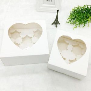 100 st Heart Window Cupcake Paper Boxes Muffin Cake Cookie Packaging Box For Wedding Birthday Party Cavity Gift Wrap