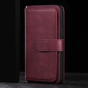 حالات هاتف محفظة لجهاز iPhone 15 14 13 12 11 Pro Max XR XS X 7 8 Plus Multifunction Pure Pure Pu Leather Flip Kickstand Case with 10 بطاقات فتحات