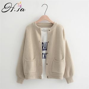 H.SA Winter Women Thick Sweater Cardigans Knitted Coat Baseball Loose Style Coats Vintage Open Stitch Knit Tops 210417