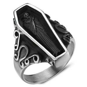 Vintage Men Stainless Steel Ring Portrait Vampire Coffin Ghost Gothic Punk for Male Boyfriend Gift