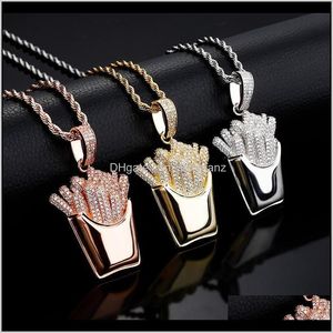 Pendant Drop Delivery 2021 Hip Hop Micro Paled Cuibc Zirconia Bling Iced Out French Fries Pendants Halsband för män Rapper smycken RSMBY