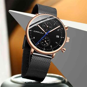 Mens Watch CRRJU Luxury Men Stainless Steel WristWatch Men's Military Big Face waterproof Date Quartz watches relogio masculino 210517