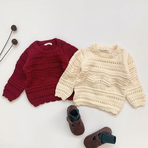 Barnflickor Långärmad Sticka Hollow Out Tröja Höst Vinter Baby Pullover Sweaters 0-4yrs 210429