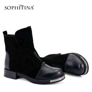 Sophitina elegante Botas de tornozelo de senhoras confortáveis ​​dedo do pé redondo sapatos de salto quadrado casual sólido handmade medinho mulheres boots sc263 210513