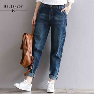 Pojkvän jeans harem byxor kvinnor byxor casual plus storlek lös passform vintage denim hög midja vaqueros 210520