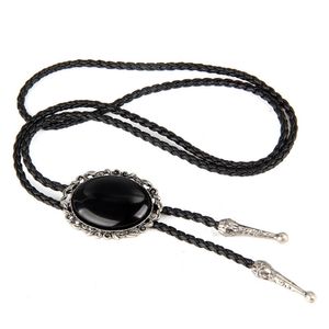 Western Cowboy Black Diamond Gem Bolo Krawatte Anzug Zubehör Unisex Leder Kragen Seil Geburtstag Bankett Geschenk