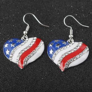 Chic Amerikan Bayrağı Kalp Yıldız Şekilli Rhinestone Kulak Kancası Küpe Kadınlar Takı Sıcak Q0709