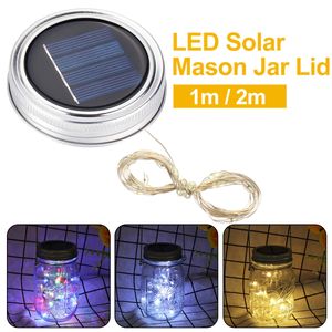 1M 2M LED Solar Powered String Light Mason Jar Coperchio Cover Outdoor Fairy Lamp - Colorato