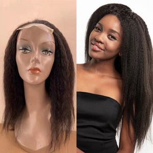 Human Hair Wigs Brazilian Kinky Straight 4x4 Lace Closure Wig with Baby Hair Natural Color 12-24 inch