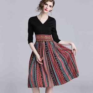 Patchwork Impressão Vintage Mulheres Midi Vestidos Chegada Verão Moda Elegante Ladies Party Vestido Longo 210520