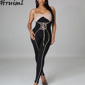 Vendita Tuta Donna Colore abbinato con spalle scoperte Tute estive Streetwear Backless Sexy Club Casual Slim Tuta femminile 210513