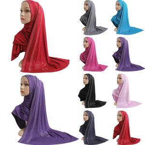 ファッションラインストーンの女性の女性イスラム教徒のラップスタイルハジャブイスラムスカーフアラブショールヘッドウェアジャージ長いヘッドスカーフコットン12色