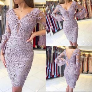 Wholesale triangle picture for sale - Group buy Elegant Beaded Party Cocktail Dresses Short Above Knee Women Party Dress Poet Sleeves Sheath Lace Appliques Formal Gown