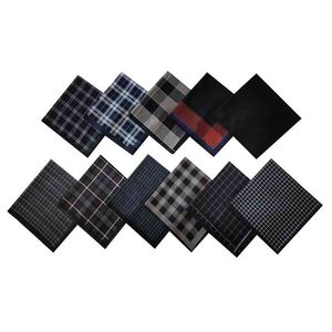 11PCs Fashion Cotton For Men Business Suit Pocket Accessories Black Series Lattice Weave Handkerchief 40x40cm