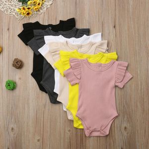 Kolory Born Berbeć Baby Boy Girl Solid Color Krótki Rękaw Ruffles O-Neck Romper Kombinezon Letni stroje dla 0-24m Kombinezony