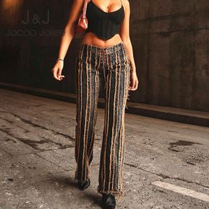 Jocoo Jolee High Waist Aesthetic Wide Leg Trousers Streetwear Harajuku Loose Jeans Women Vintage Striped Straight Denim Pants 210518