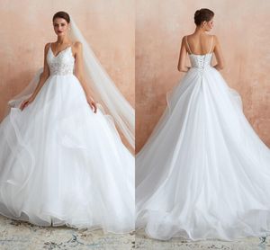 Nowoczesna biała koronkowa aplikacja do balowej suknia ślubna romantyczna tiul spaghetti Secyws