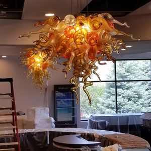 American Style Lamp Chandelier LED Luz Luz Casa Mercadorias 100% Boca Brown Borosilicate Chihuly Murano 28 por 32 polegadas