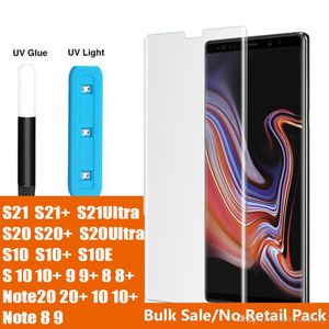 UV-ljus Nano flytande limthärdat glas Telefon Skärmskydd för Samsung S21 S20 Ultra S10 S9 S8 Note10 Not 10 Plus Huawei P40Pro P50Pro
