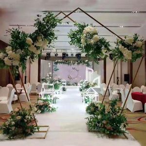 Festa Decoração Europeia Casamento Arco Arco Forjado Flor Artificial Stand Hexagonal Pentágono Geometria Ferro Prateleira DIY Cena Dispositivo De Disposição