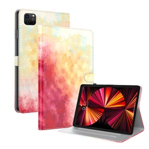 Färgglada målning Tablet Fodral för iPad Pro 12,9 tum Samsung Galaxy Tab T970 T975 T870 T875 T730 T736 Dubbla vy Vinkel TPU PU Läder Flip Stand Skyddsskydd