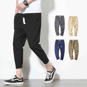 2020 summer men's elastic band drawstring casual pants thin beam feet nine sports large size X0723