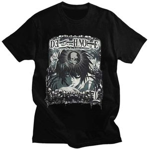 Classic Anime Death Note Tshirt for Men Short Sleeved Print Lawliet Tee Shirt Pure Cotton Mystery Manga T-shirt Clothes Gift P0806