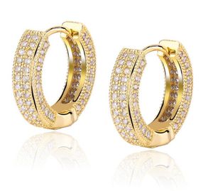 Серьги-кольца из 18-каратного золота с медным цирконием, мужские и женские ювелирные изделия в стиле хип-хоп, серьги-гвоздики со льдом, блестящие серьги с бриллиантами в подарок
