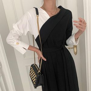 Women Dress Long Sleeve Ropa De Mujer 2021 Spring Chic V Neck White Black Color Hit Slim Dresses With Belt Casual XC103