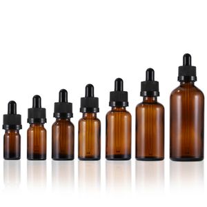 Bursztynowe szkło Essential Oil Perfumy Butelka Płynna Odczynnik Pipetowy Kontener kroplomierza z białą czarną czapką