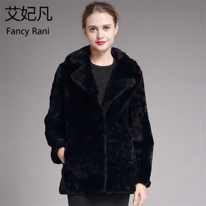 Schaffell Echter Pelzmantel für Frauen Winter Dicke Warme Natürliche Wolle Weibliche Outwear Schwarz Schaf Geschoren Lange Jacke 211220