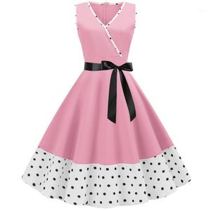 Casual Kleider Polka Dot Vintage Sommer 2021 Mode V-ausschnitt Ärmellose Tank 50er 60er Jahre Frauen Pin Up Kleid Big Swing Rockabilly Vestido1