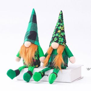 Festlig St Patrick's Day Gnome Decor Green Irish Leprechaun Tomte Plush Handmade March Nisse Elf Dwarf Hushållsdekorationer RRA11835