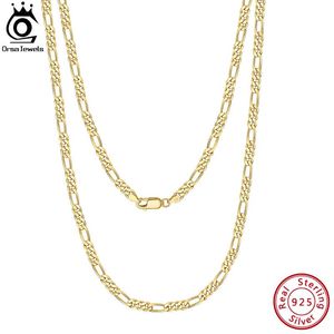 Chains ORSA JEWELS Handmade Italian 3.3mm Diamond-Cut Figaro Chain Necklace 18K Gold Over 925 Sterling Silver Men Woman Jewelry SC34