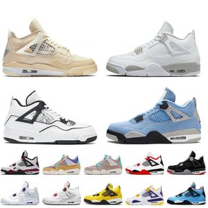 Jumpman 4 ريترو الرجال أحذية كرة السلة الأسود القط حفر الملكي الجامعة الأزرق UNC الفضة تو وليد نجم البحر النار الرياضية الحمراء النساء SNE أورشوازون