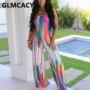 Kvinnor Multi Color Printed Stropless Wide Leg Jumpsuits 210702