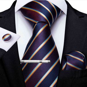 Formal s Business Striped Blue Men Neck Fazzoletto Fermacravatta Set Festa di Nozze Gravatas Abito Camicia Accessori DiBanGu