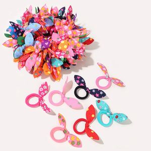 100Pcs/lot Children elastic hair band Cute Polka Bow Rabbit Ears Headband Girl Ring Scrunchie Kids Ponytail Holder Hairs Accessories 0206