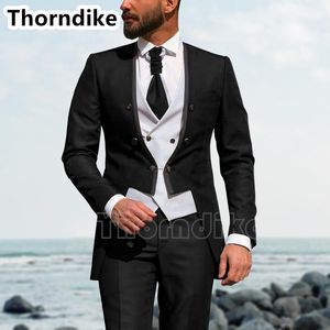 Męskie garnitury Blazers Thorndike Costume Slim Fit Mężczyźni Garnitur Formalny Biznesowy Groom Czarny Tuxedo Wedding Party Kurtka Pant Kamizelka 3 Sztuka