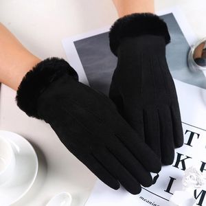 Five Fingers Gloves Autumn And Winter Women Windproof Warm Plus Velvet Ladies Outdoor Driving Full Finger Mittens De Femmes