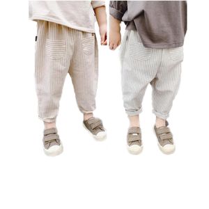 Frühling Sommer Kinder Casual Hosen Baumwolle Gestreiften Kinder Harem Hosen Reine Farbe Baby Jungen Mädchen Hosen Taschen Kleidung 210413