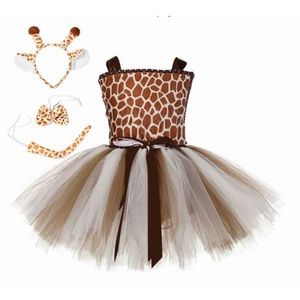 Noel Bebek Kız Elbise Sevimli Zürafa Takım Gazlı Bez Prenses Elbiseleri Düğün Giysileri Için 1-12Y M035 210610