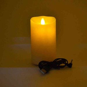Wholesale usb candles resale online - USB powered Rechargeable led flickering pillar paraffin candle wavy edge moving wick Wedding Xmas Party bar decor CM H Amber H1222