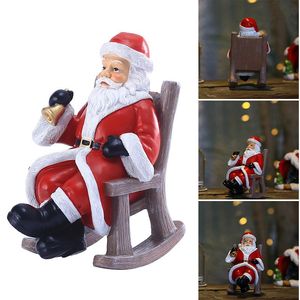 Decorações de Natal Resina Santa Claus Figurine Ornamento Decorativo Cadeira de Rocking Sculpture Presente Frrg